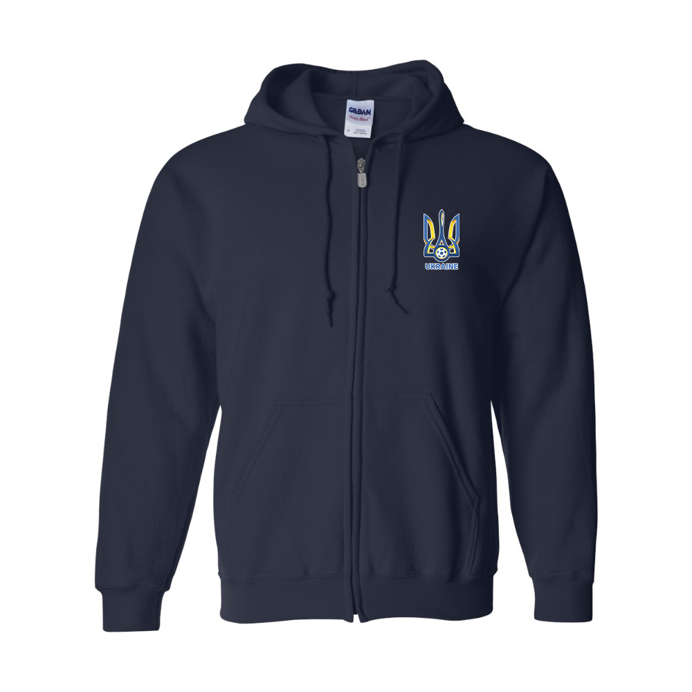 Men's Ukraine National Football Soccer Team JERZEES NuBlend Full-Zip Hooded Sweatshirt